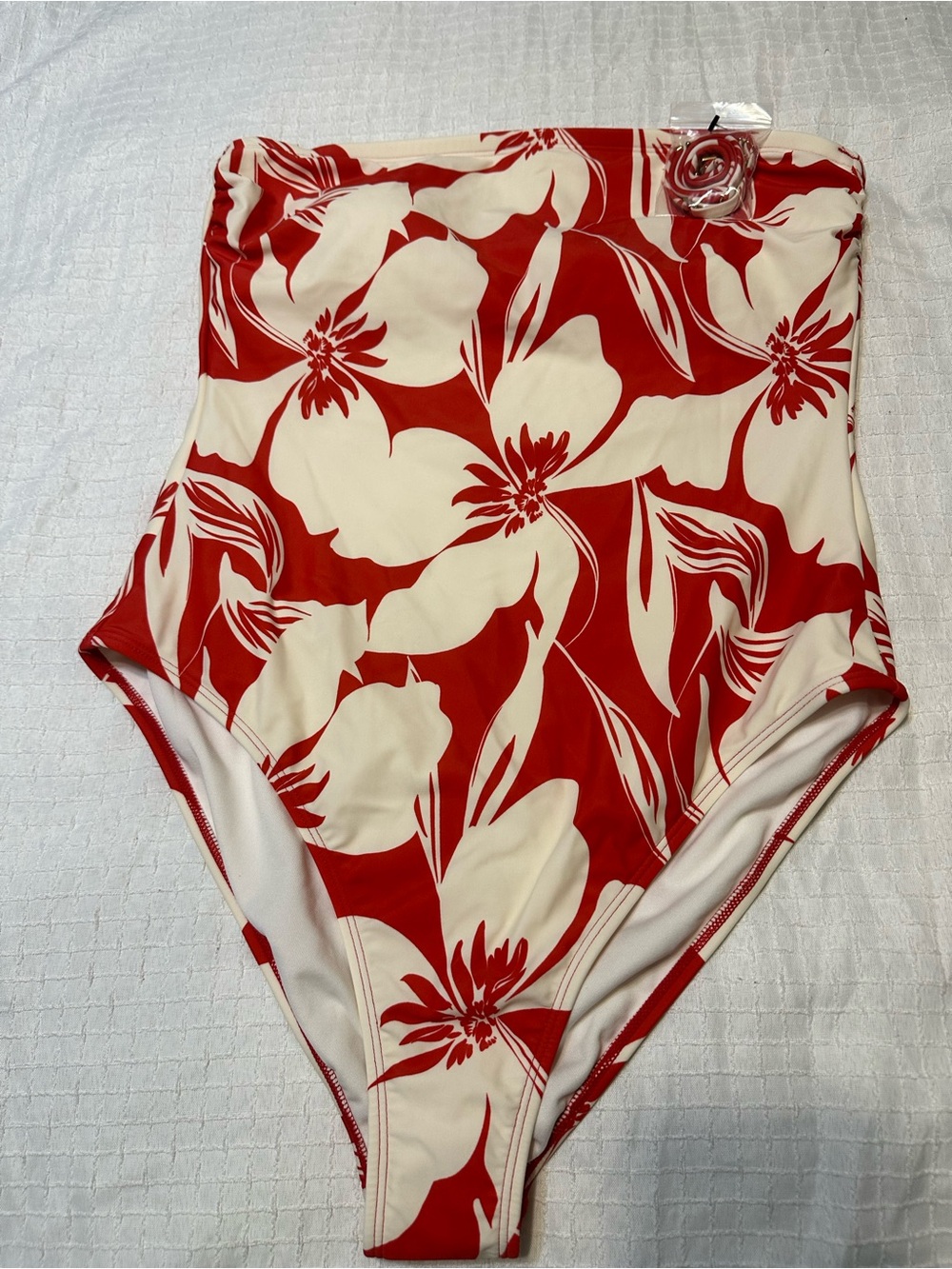 Shade and Short Women’s High-Waist Red & Cream Floral One-Piece Swimsuit Sz Lg
